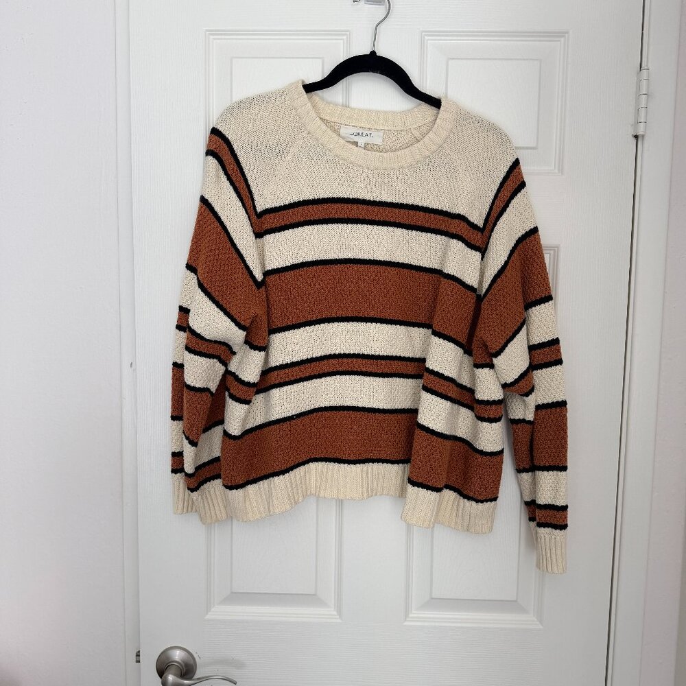 The Great The Dune Oversized Stripe Knit Sweater Orange White Size 2